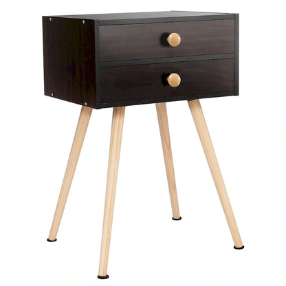 Costway 2 PCS Mid Century Modern 2 Drawers Nightstand Sofa Side Table - See Details