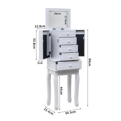 Standing Jewelry Armoire with Mirror, 5 Drawers & 14 Necklace Hooks, Jewelry Cabinet Chest with Removable Ring Storage Slot and