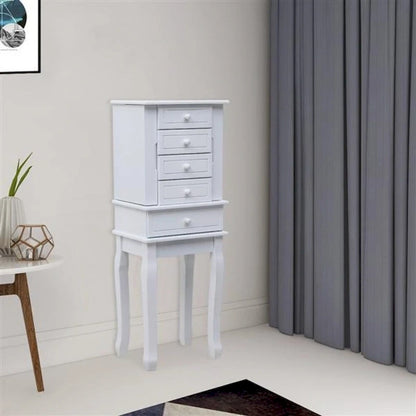 Standing Jewelry Armoire with Mirror, 5 Drawers & 14 Necklace Hooks, Jewelry Cabinet Chest with Removable Ring Storage Slot and