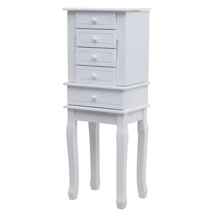 Standing Jewelry Armoire with Mirror, 5 Drawers & 14 Necklace Hooks, Jewelry Cabinet Chest with Removable Ring Storage Slot and