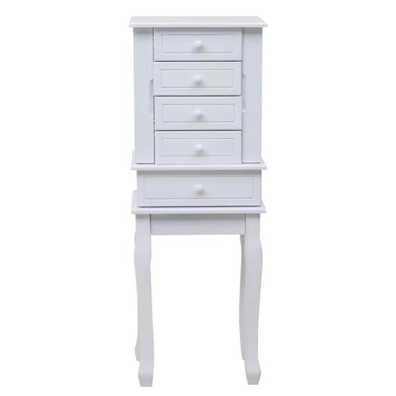 Standing Jewelry Armoire with Mirror, 5 Drawers & 14 Necklace Hooks, Jewelry Cabinet Chest with Removable Ring Storage Slot and