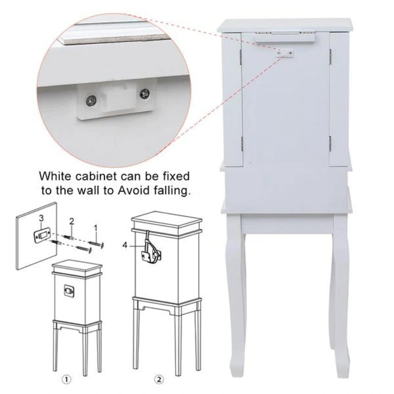 Standing Jewelry Armoire with Mirror, 5 Drawers & 14 Necklace Hooks, Jewelry Cabinet Chest with Removable Ring Storage Slot and