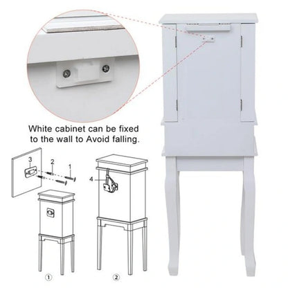 Standing Jewelry Armoire with Mirror, 5 Drawers & 14 Necklace Hooks, Jewelry Cabinet Chest with Removable Ring Storage Slot and