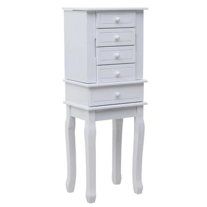 Standing Jewelry Armoire with Mirror, 5 Drawers & 14 Necklace Hooks, Jewelry Cabinet Chest with Removable Ring Storage Slot and