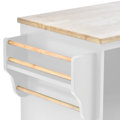 Kitchen Island Cart with Wood Top and Open Storage Microwave Oven Cabinet