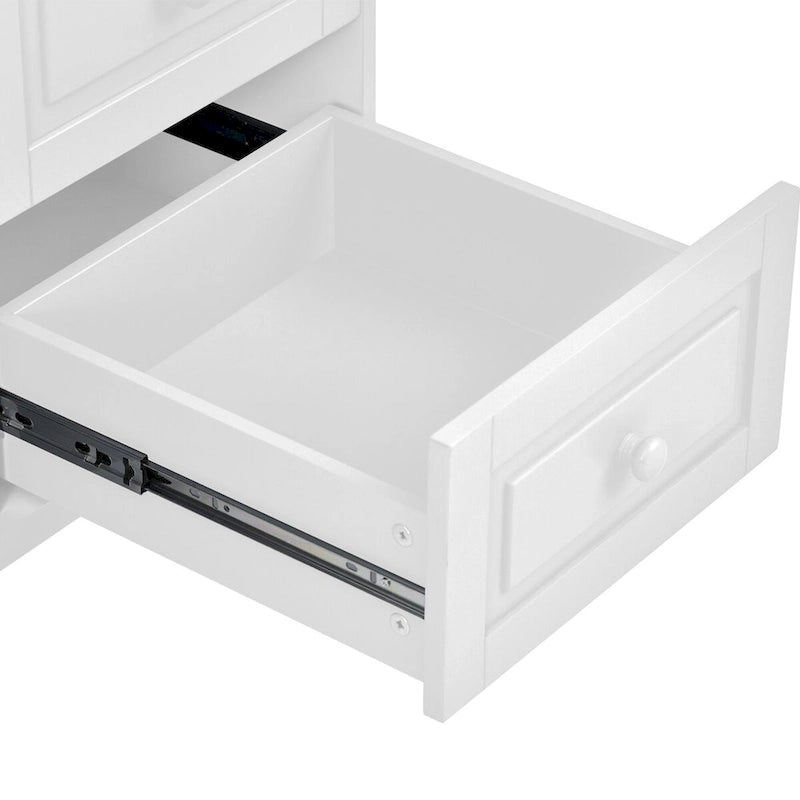 Rubber Wood Desktop Kitchen Cart Featuring Five Drawers, Concealed Cabinet, Adjustable Shelves and Smooth Rolling Wheels