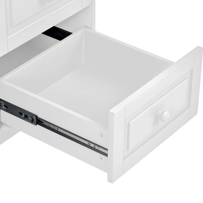 Rubber Wood Desktop Kitchen Cart Featuring Five Drawers, Concealed Cabinet, Adjustable Shelves and Smooth Rolling Wheels