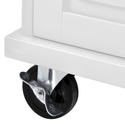 Rubber Wood Desktop Kitchen Cart Featuring Five Drawers, Concealed Cabinet, Adjustable Shelves and Smooth Rolling Wheels