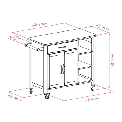 Mabel Utility Kitchen Cart, Walnut and Natural - 42.72 x 18.9 x 35.43 inches