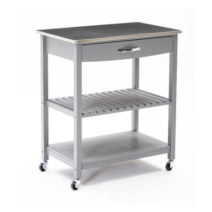 38 Inch 2 Tier Kitchen Cart Island, Shelf, Steel Top, Lock Casters, Gray - 19L x 30.5W x 35.75H