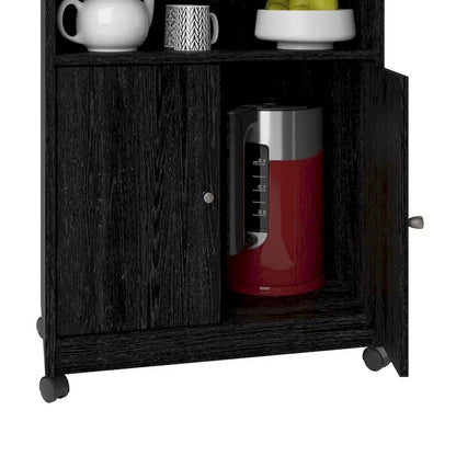 Black Utility Cart / Kitchen Microwave Cart with Casters - 14.7 x 23.6 x 30.3