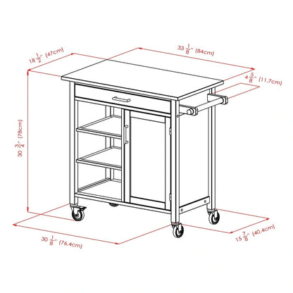 Marissa Kitchen Cart, Walnut - 36.18 x 18.5 x 34.61 inches