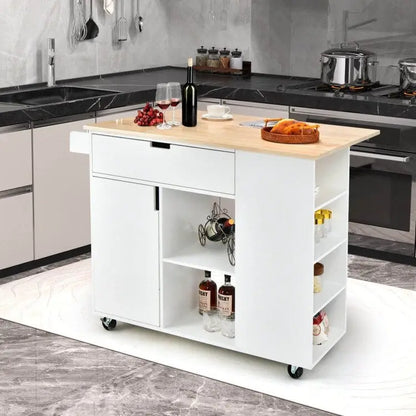 Drop-Leaf Kitchen Island with Rubber Wood Top - 49 x 30 x 36(L x W x H)
