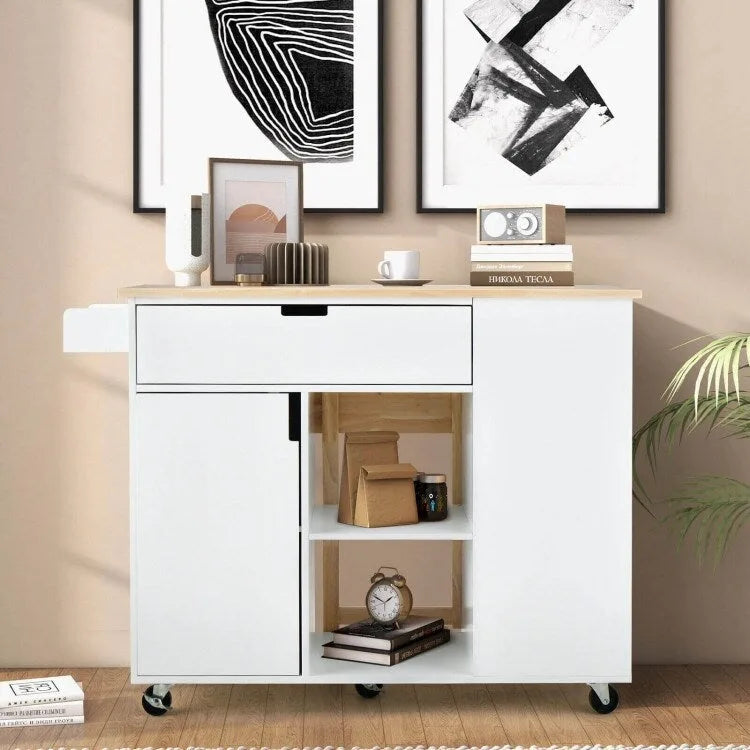Drop-Leaf Kitchen Island with Rubber Wood Top - 49 x 30 x 36(L x W x H)