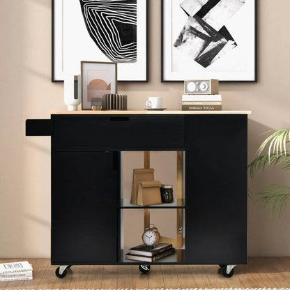 Drop-Leaf Kitchen Island with Rubber Wood Top - 49 x 30 x 36(L x W x H)