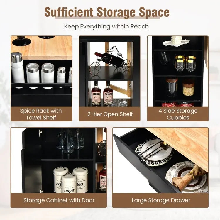 Drop-Leaf Kitchen Island with Rubber Wood Top - 49 x 30 x 36(L x W x H)