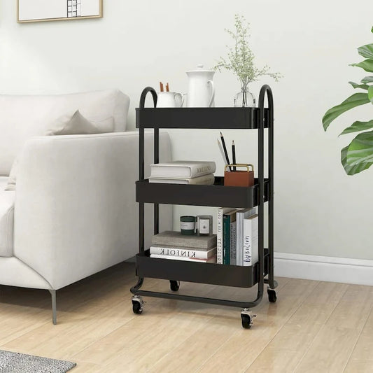 vidaXL Trolley 3-Tier Kitchen Trolley Kitchen Island Storage Utility Cart - 16.9 x 13.4 x 31.1