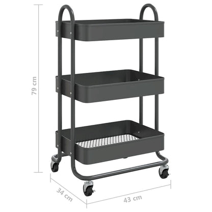 vidaXL Trolley 3-Tier Kitchen Trolley Kitchen Island Storage Utility Cart - 16.9 x 13.4 x 31.1