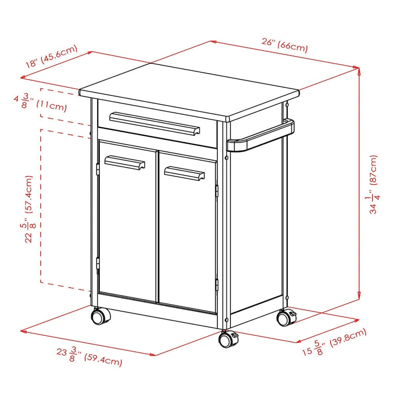Hackett Kitchen Cart, Natural - 26.9 x 18.2 x 34.3 inches
