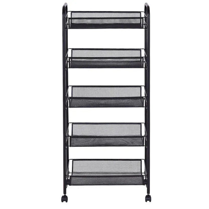 5 Tier Storage Rack Trolley Cart With Four 360 Degree Swivel Wheels - 17.5 x 10.5 x 41 (L x W x H)