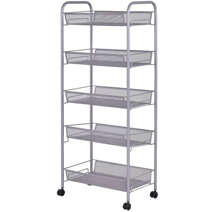 5 Tier Storage Rack Trolley Cart With Four 360 Degree Swivel Wheels - 17.5 x 10.5 x 41 (L x W x H)