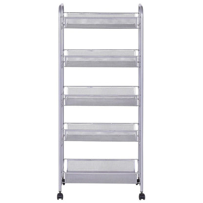 5 Tier Storage Rack Trolley Cart With Four 360 Degree Swivel Wheels - 17.5 x 10.5 x 41 (L x W x H)