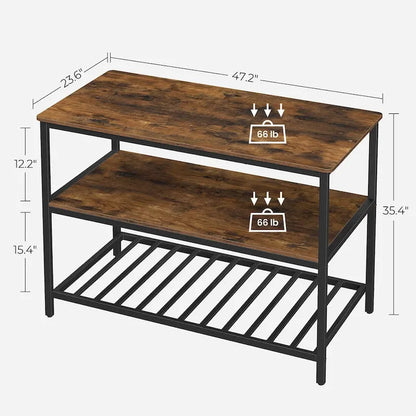 Black Metal Kitchen Shelf with Large Wooden Worktop and Adjustable Storage Racks