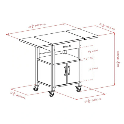 Rachael Kitchen Cart, Drop Leaf, Natural - 43.27 x 20.16 x 33.27 inches