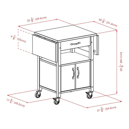 Rachael Kitchen Cart, Drop Leaf, Natural - 43.27 x 20.16 x 33.27 inches