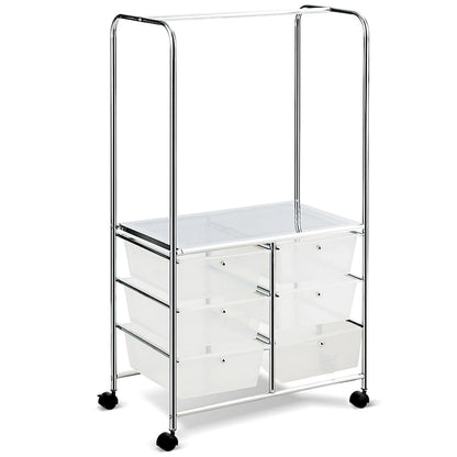 Costway 6 Drawer Rolling Storage Cart w/Hanging Bar Office School - 25 x 14.5 x 44