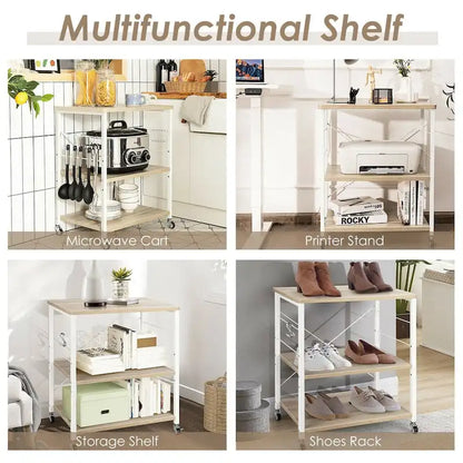 3-Tier Kitchen Baker's Rack Microwave Oven Storage Cart with Hooks - 23.5 x 16 x 29 (L x W x H)