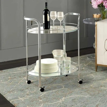 Loule Contemporary Serving Cart In Chrome Finish - 31 H x 26 W x 18 L Inches