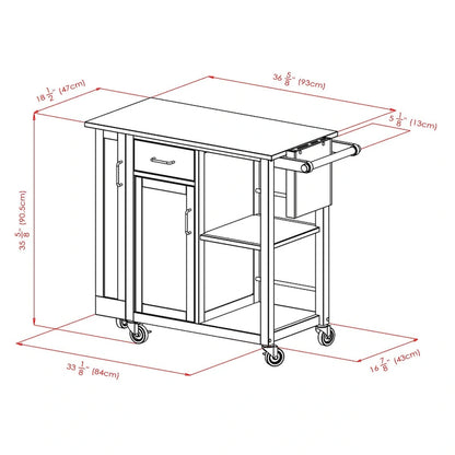 Douglas Utility Kitchen Cart, Natural - 42.52 x 18.98 x 35.63 inches