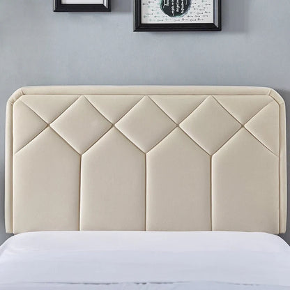 VECELO Upholstered Bed Frame with Adjustable Height Headboard, Twin/Full/Queen Size Beds, Beige