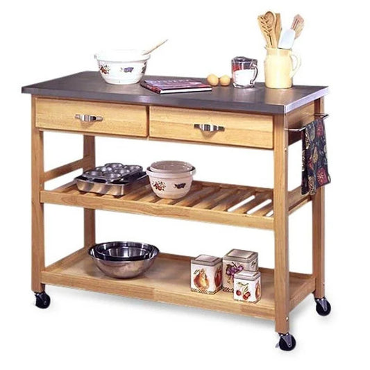 Stainless Steel Top Kitchen Cart Utility Table with Locking Wheels - 44L x 20.5W x 36H inches
