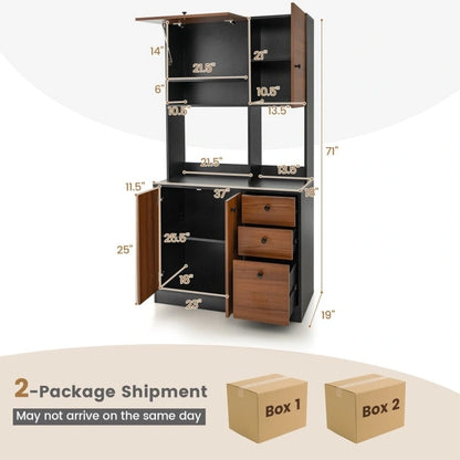 71 Inch Kitchen Pantry with 3 Storage Cabinet and 3 Deep Drawers