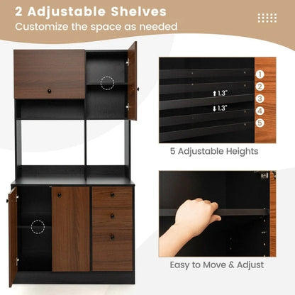 71 Inch Kitchen Pantry with 3 Storage Cabinet and 3 Deep Drawers