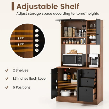71 Inch Kitchen Pantry with 3 Storage Cabinet and 3 Deep Drawers