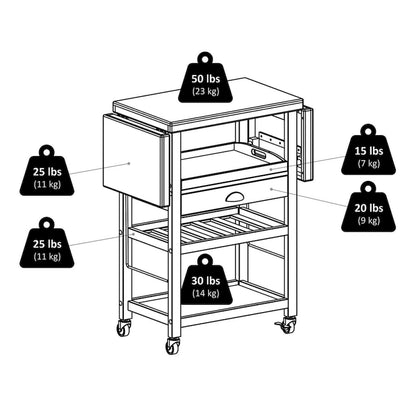 Barton Utility Kitchen Cart, Drop Leaf, Bamboo - 45.28 x 15.16 x 35.43 inches