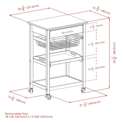 Julia Utility Kitchen Cart, Granite Top, Black - 22.68 x 16.06 x 33.94 inches