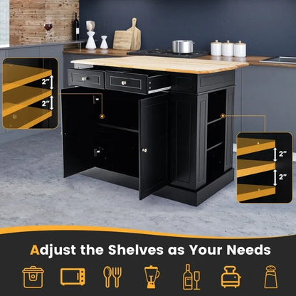 Kitchen Island with Storage and 3-Level Adjustable Shelves - 47 x 36 x 36 (L x W x H)