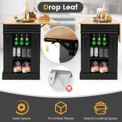 Kitchen Island with Storage and 3-Level Adjustable Shelves - 47 x 36 x 36 (L x W x H)