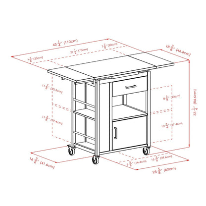 Gregory Extendable Top Kitchen Cart, Walnut - 27.56 x 18.35 x 33.46 inches