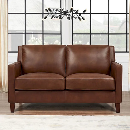 Hydeline Ashby Top Grain Leather Loveseat With Feather, Memory Foam and Springs