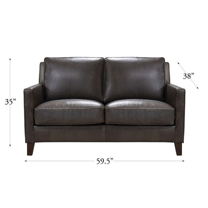Hydeline Ashby Top Grain Leather Loveseat With Feather, Memory Foam and Springs