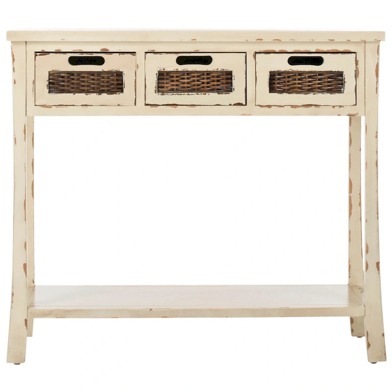 SAFAVIEH Lanie Distressed 3-Drawer Black Console Table - 34  x 14  x 30  - 34Wx14Dx30H