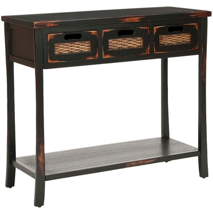 SAFAVIEH Lanie Distressed 3-Drawer Black Console Table - 34  x 14  x 30  - 34Wx14Dx30H
