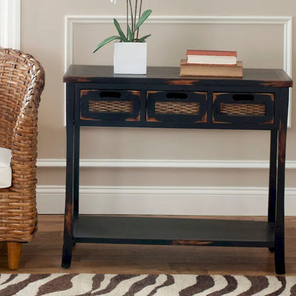 SAFAVIEH Lanie Distressed 3-Drawer Black Console Table - 34  x 14  x 30  - 34Wx14Dx30H
