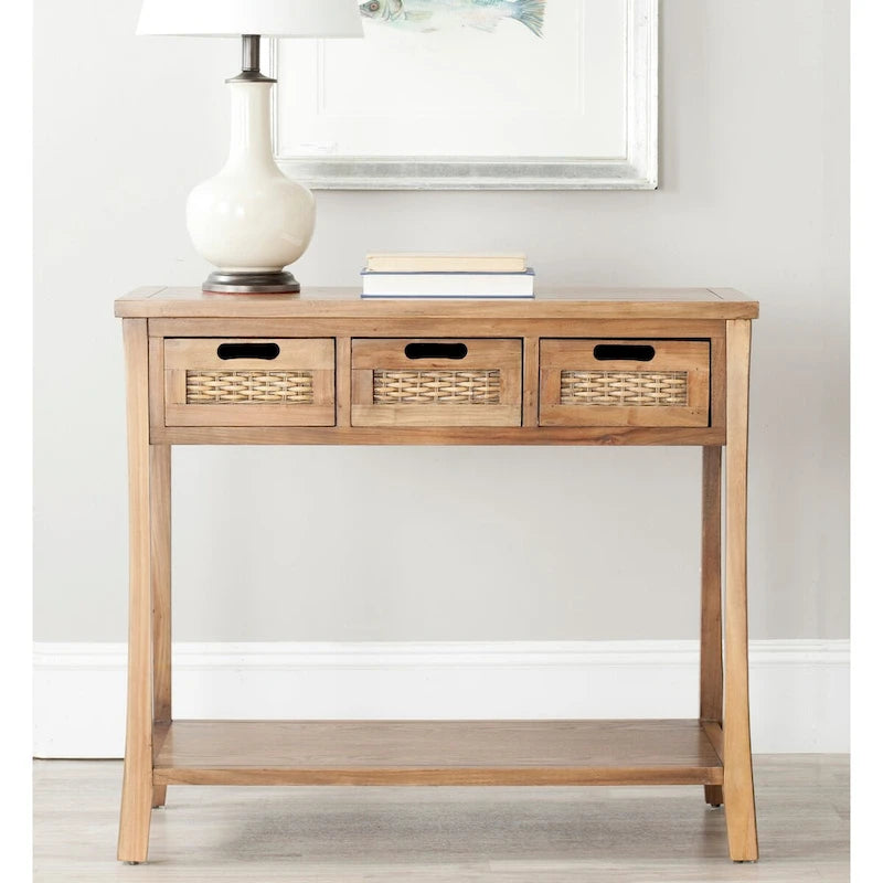 SAFAVIEH Lanie Distressed 3-Drawer Black Console Table - 34  x 14  x 30  - 34Wx14Dx30H