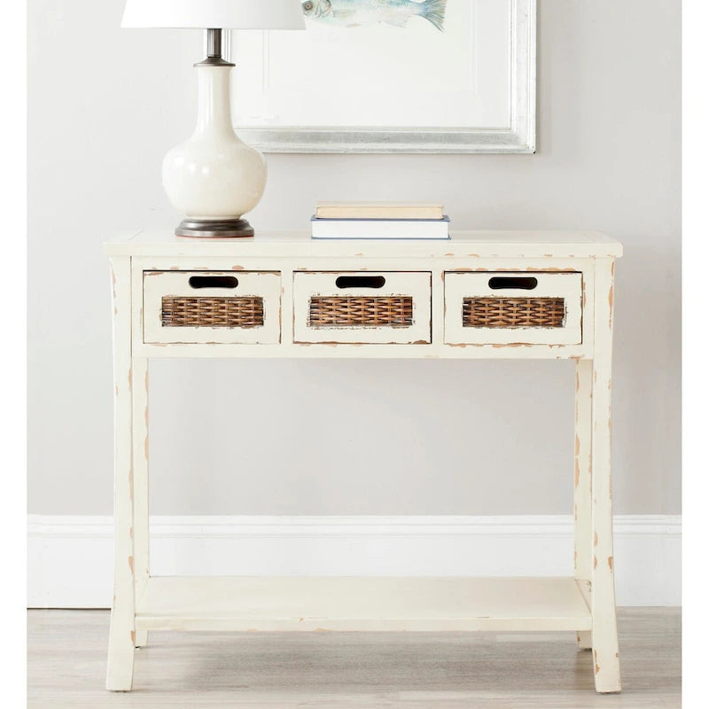 SAFAVIEH Lanie Distressed 3-Drawer Black Console Table - 34  x 14  x 30  - 34Wx14Dx30H